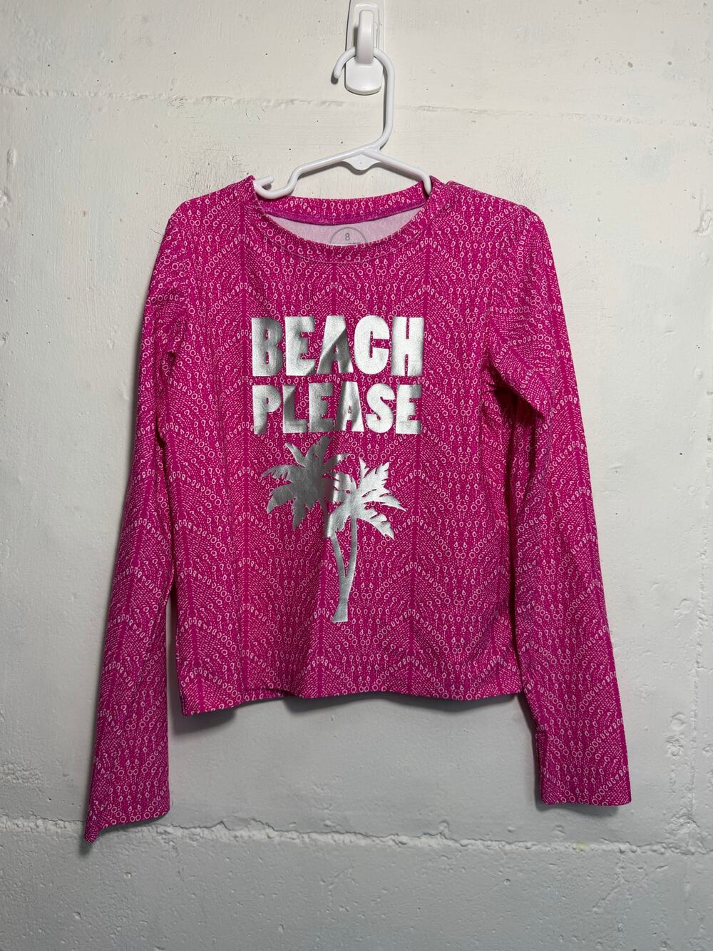 Mott50 Girls Size 8 Rash Guard Beach Please Pink Long Sleeve Swimwear